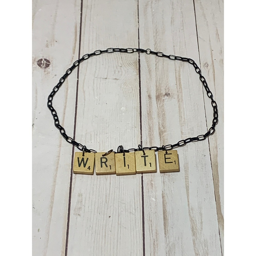 Write Scrabble tile letters spell‎ out necklace